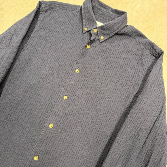 Hast Paris Searsucker Shirt Long Sleeve Button Down Blue Cotton Medium - Picture 3 of 8